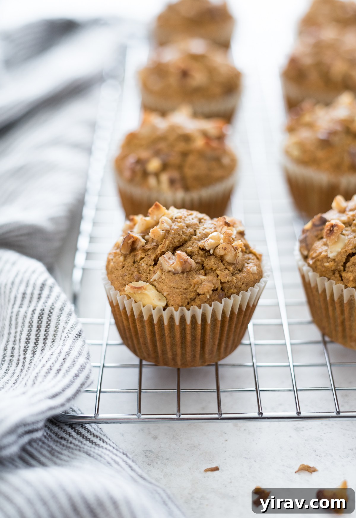 Gluten-free carrot oat muffins on a wire rack.