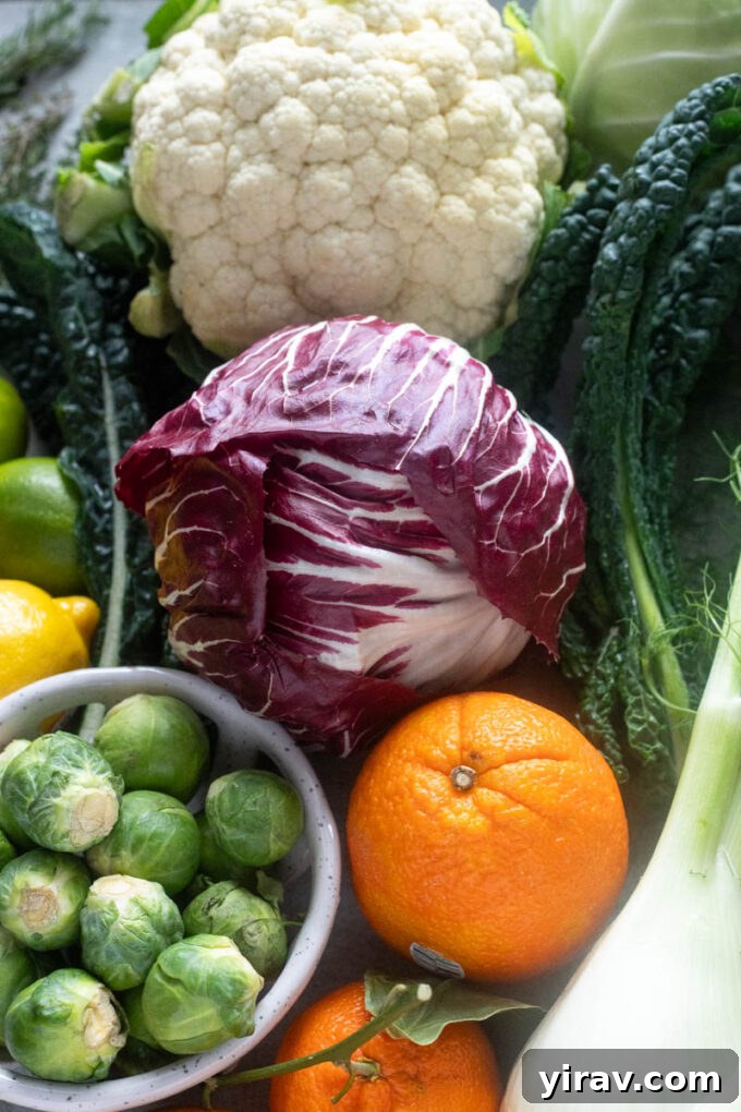 January in season produce, featuring a selection of winter fruits and citrus, ready for culinary use.