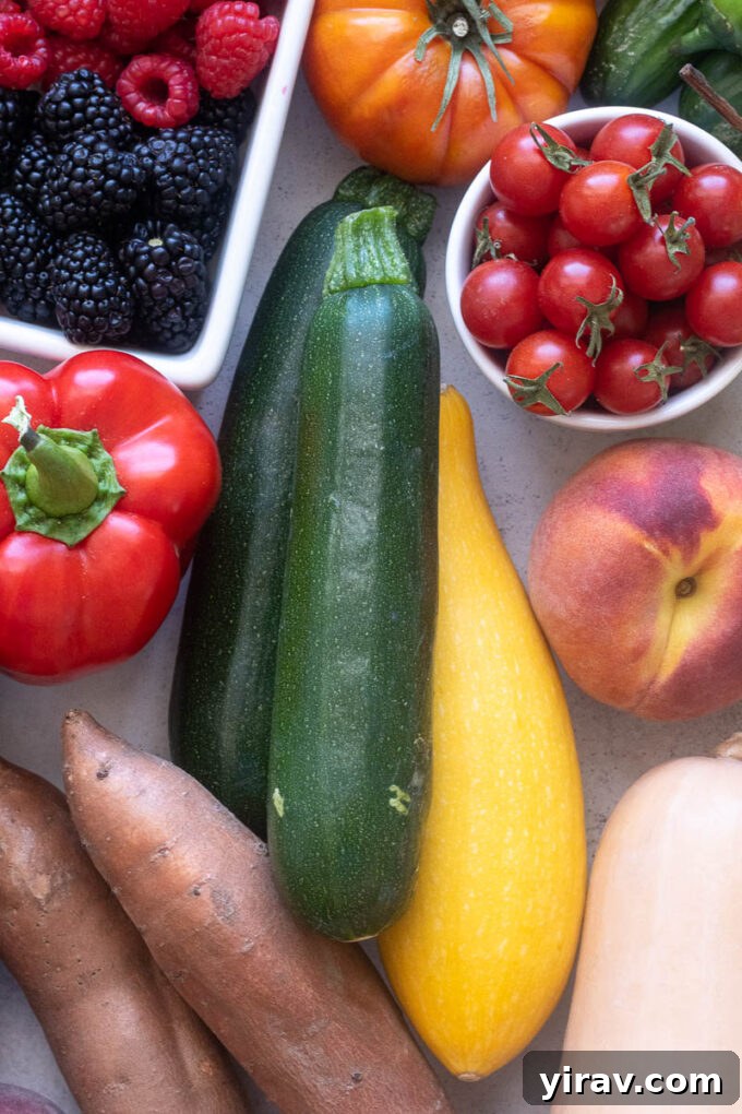 A colorful array of summer squash varieties, including zucchini and yellow squash, highlighting selection and storage.