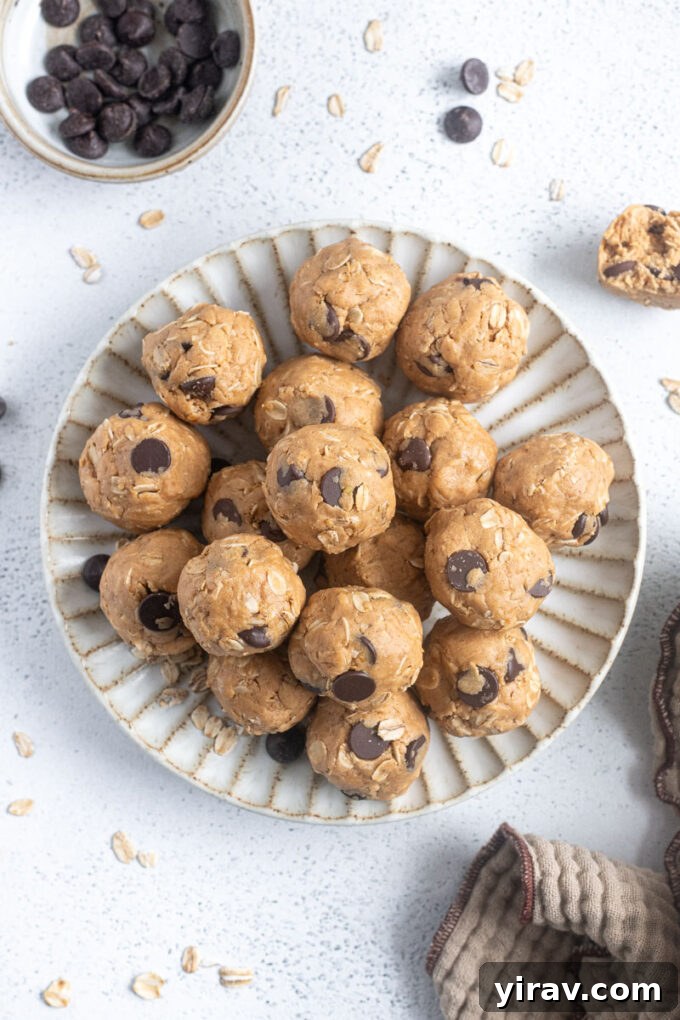 Close-up of soft and chewy no-bake peanut butter protein balls, perfect for a quick energy boost.