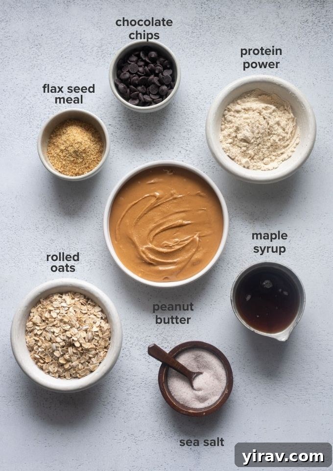 Ingredients laid out for making delicious no-bake peanut butter protein balls.