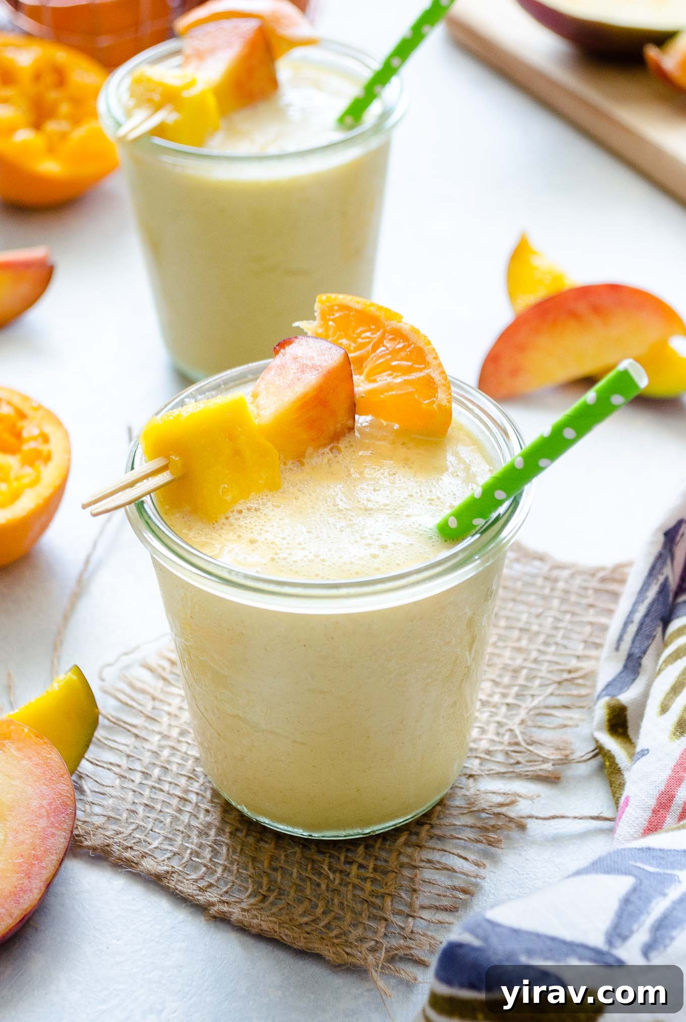 Peach smoothie in a jar