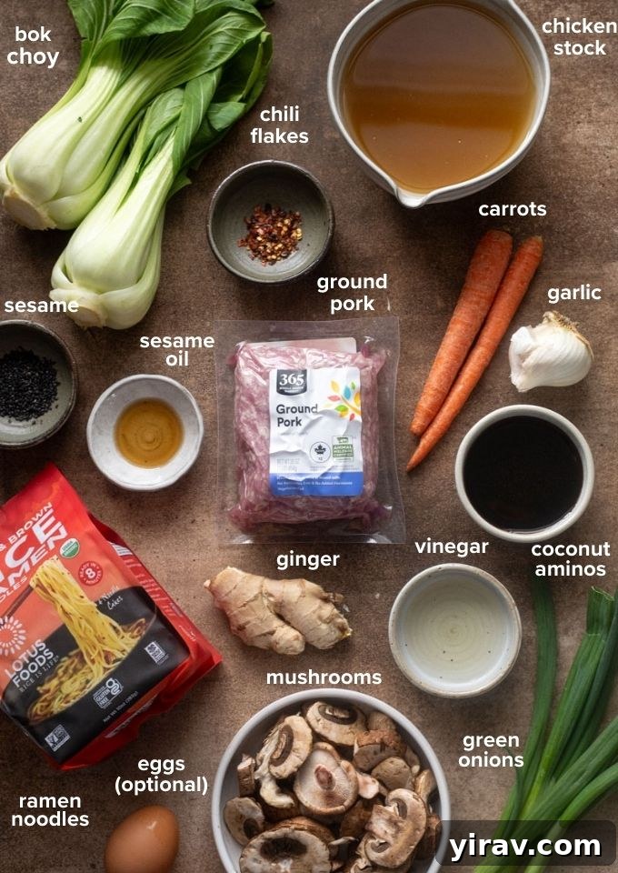 Easy ground pork ramen recipe ingredients.