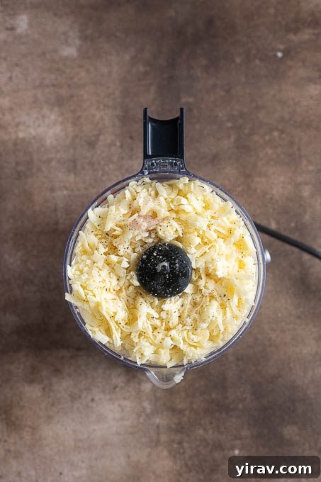 Artisan Cheddar Pub Spread 6 Pub cheese recipe ingredients in a food processor before processing.