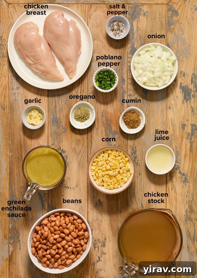 Green chicken enchilada soup recipe ingredients.