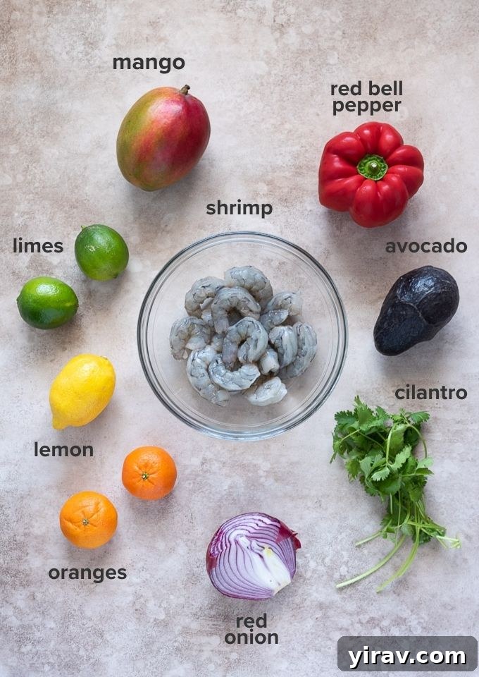 Effortless Shrimp Ceviche 4 Ingredients laid out for shrimp ceviche preparation