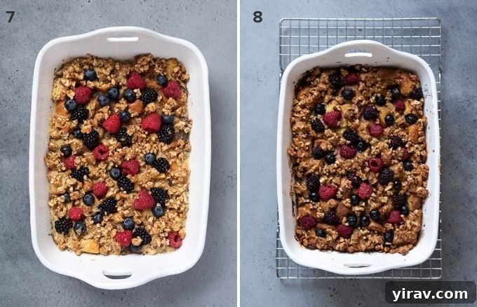 Overnight french toast casserole before and after baking