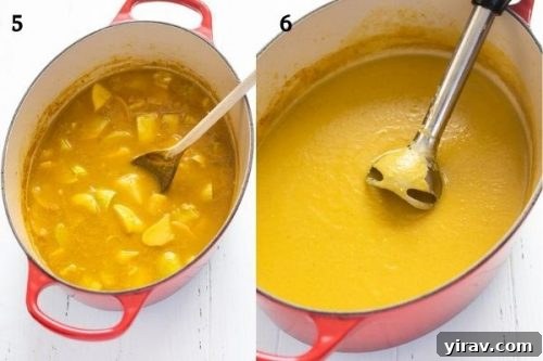 summer squash soup before and after pureeing