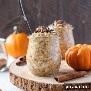 Pumpkin overnight oats in jars, showcasing the finished recipe
