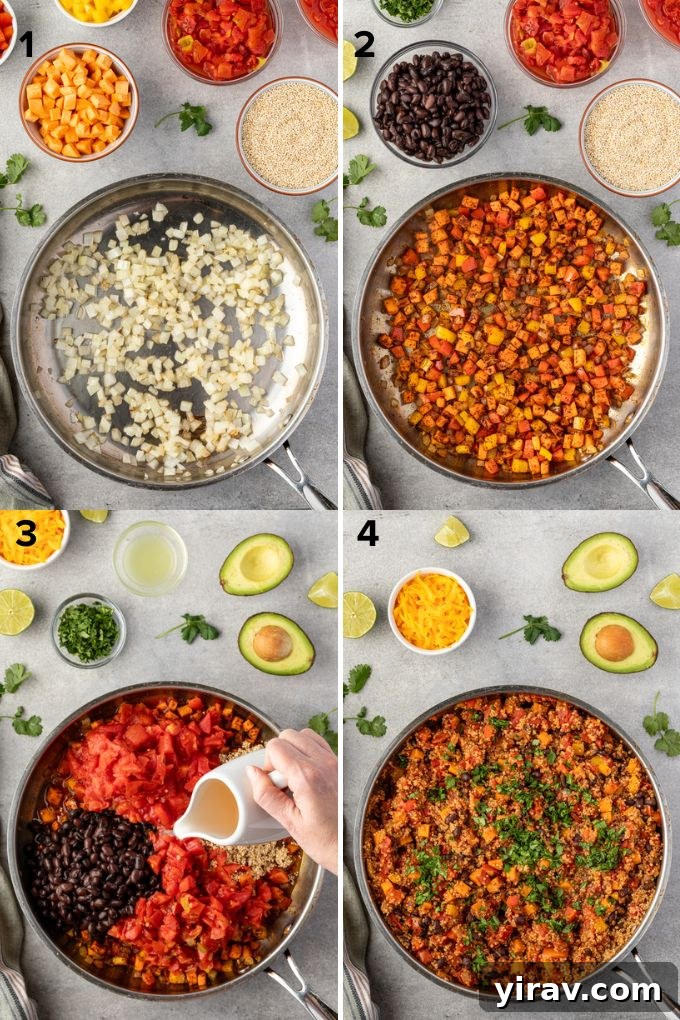 Step-by-step image of Mexican quinoa cooking in a pan