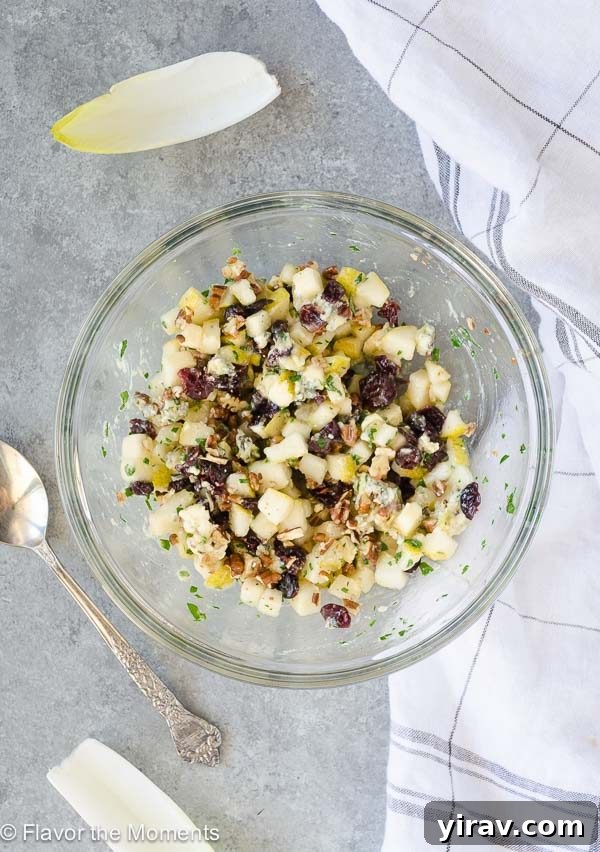Close-up of the Endive Salad Bites filling, highlighting the fresh ingredients.
