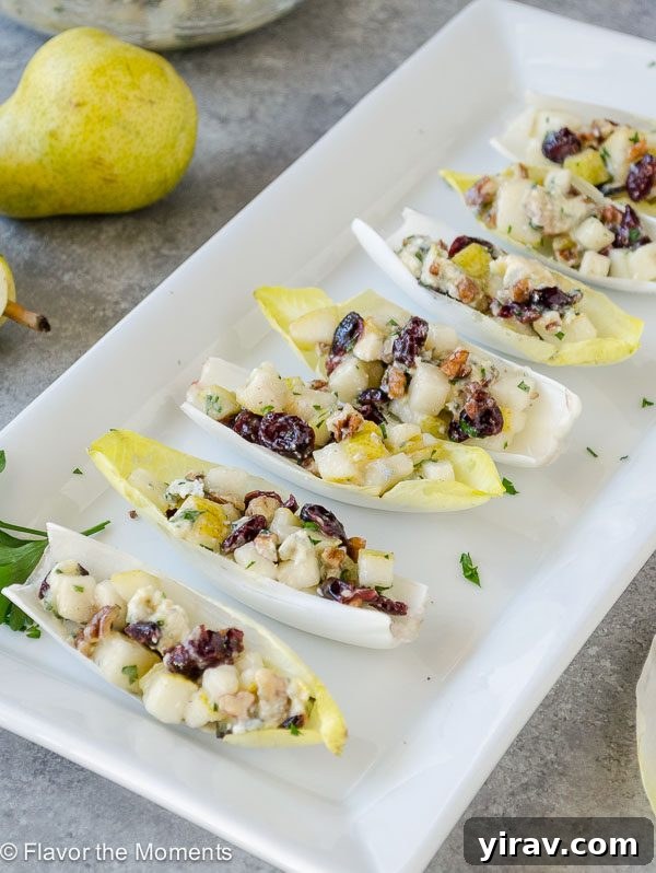 Endive Salad Bites arranged artfully on a white platter, ready to serve.