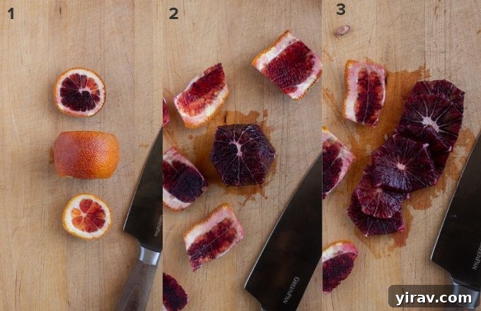 Step-by-step visuals on how to properly cut and prepare citrus fruits for a salad.