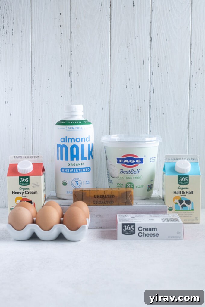 Refrigerator staples including milk, eggs, butter, Greek yogurt and more.
