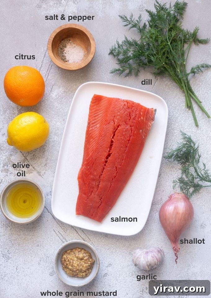 Citrus salmon recipe ingredients.