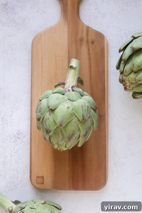 Remove the top of the artichoke stem.