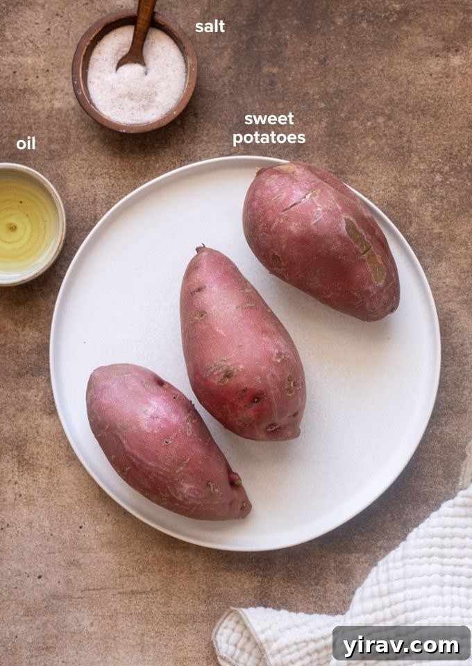 Ingredients for caramelized roasted sweet potato halves.