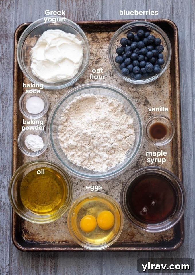 Blueberry Muffins Made with Oat Flour — Moist & Gluten-Friendly 4 Blueberry oat flour muffins recipe ingredients.