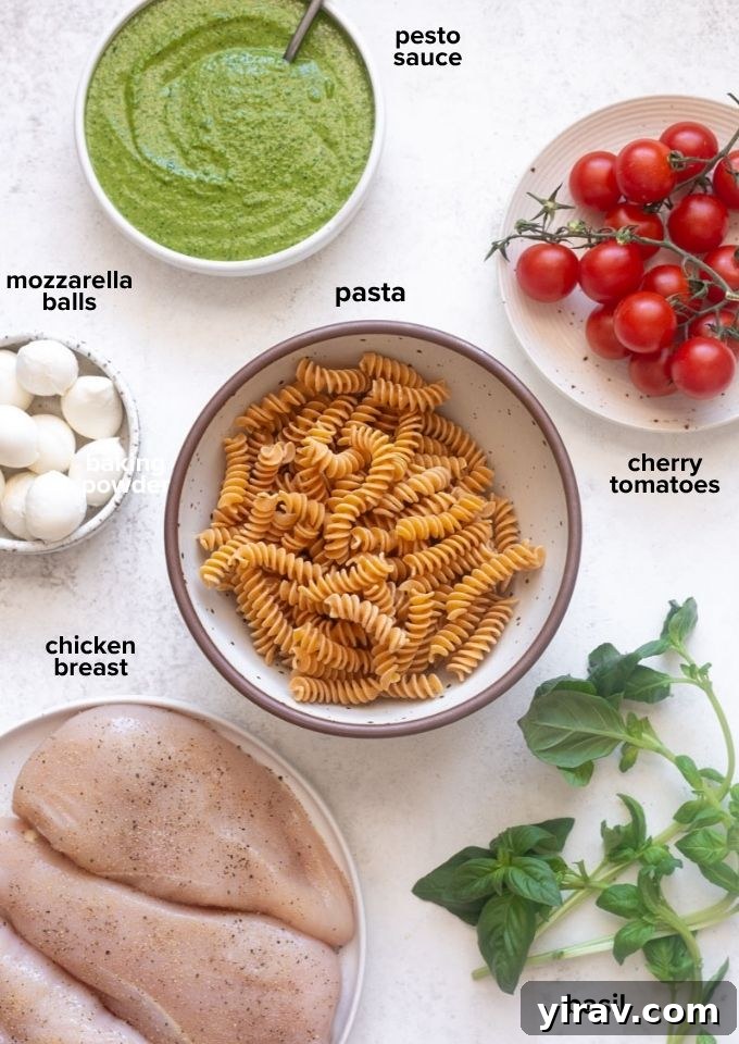 Chicken pesto pasta salad recipe ingredients.
