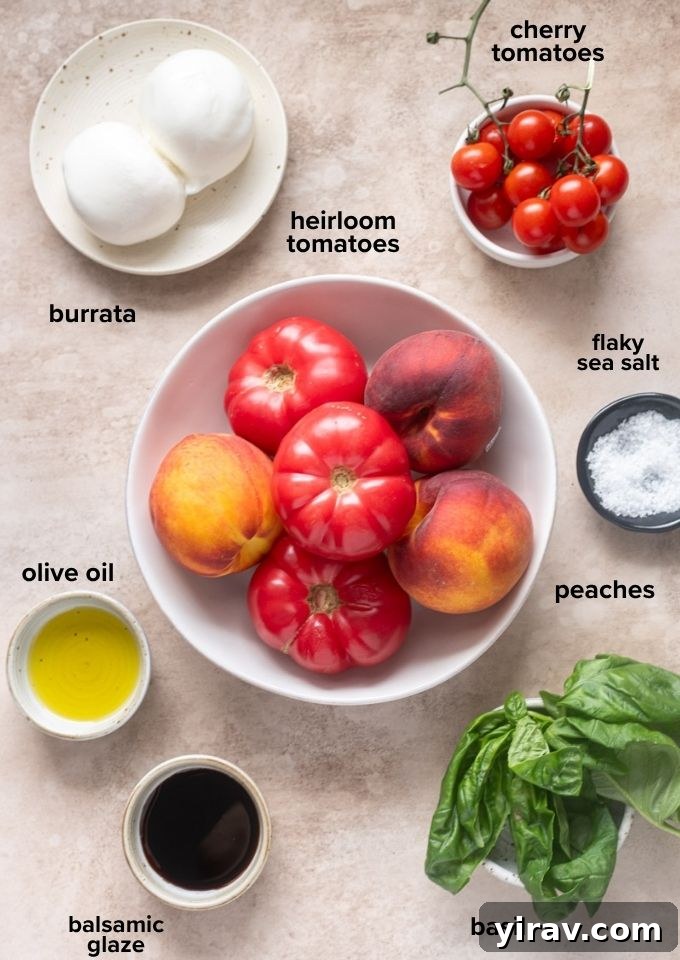 Tomato and Peach Burrata Salad Recipe 4 Tomato peach burrata salad recipe ingredients.