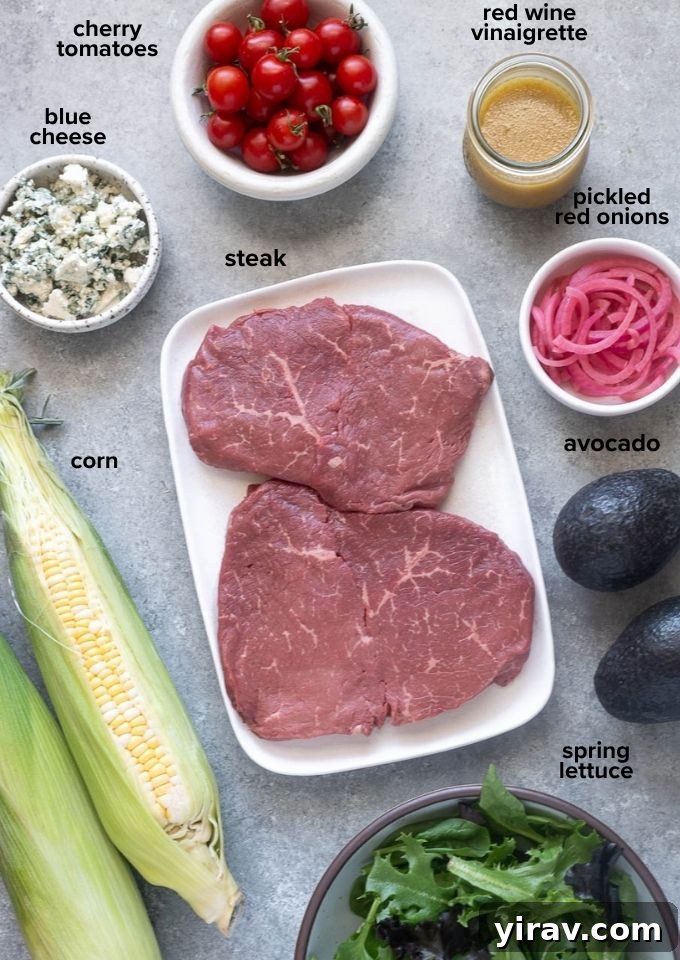 Ingredients for grilled steak salad.