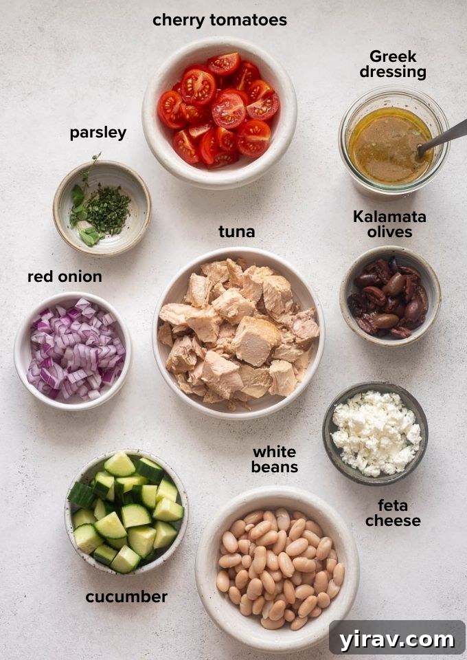 Mediterranean Tuna and White Bean Salad with Lemon Dressing 4 Ingredients for tuna and white bean salad recipe.