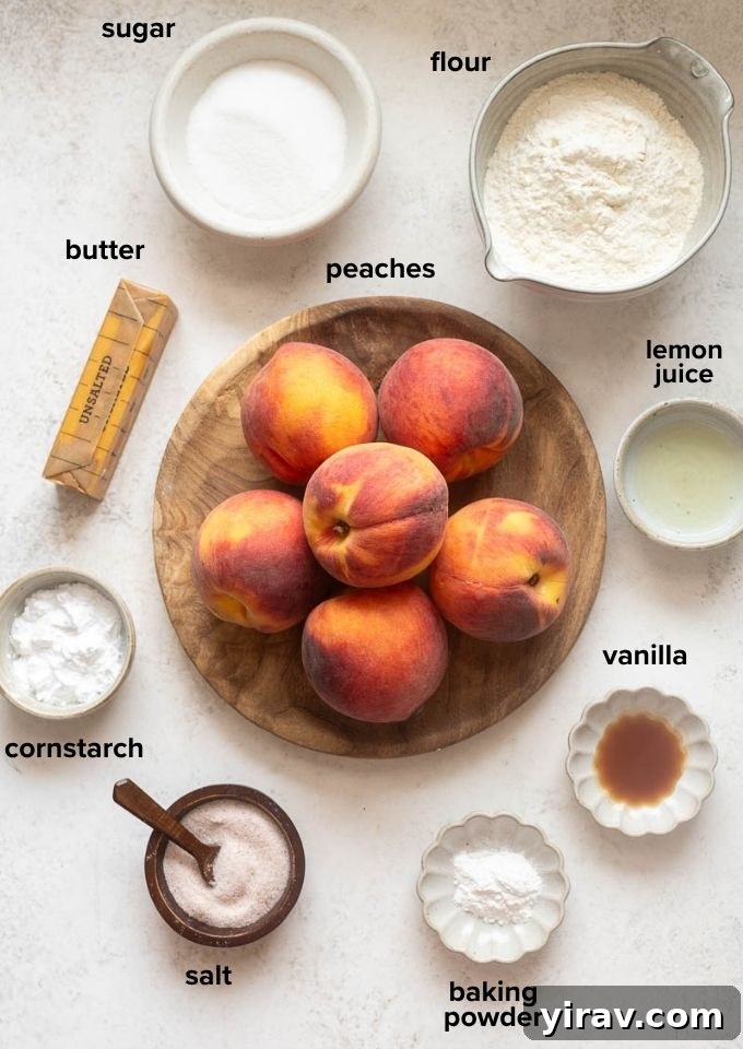 Fresh Peach Cobbler Recipe with Golden Biscuit Topping 4 Ingredients for fresh peach cobbler recipe.